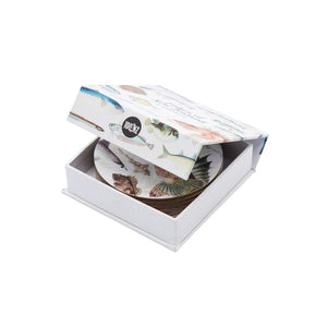 100%NZ Coasters – Fishes of New Zealand (Set of 6) in an open box on a white background.