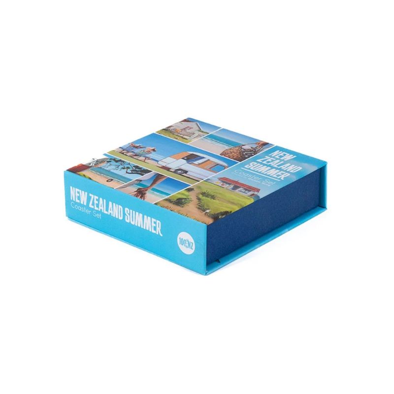 100%NZ Coasters – Graham Young New Zealand Summer (Set of 6) in a box on a white background.