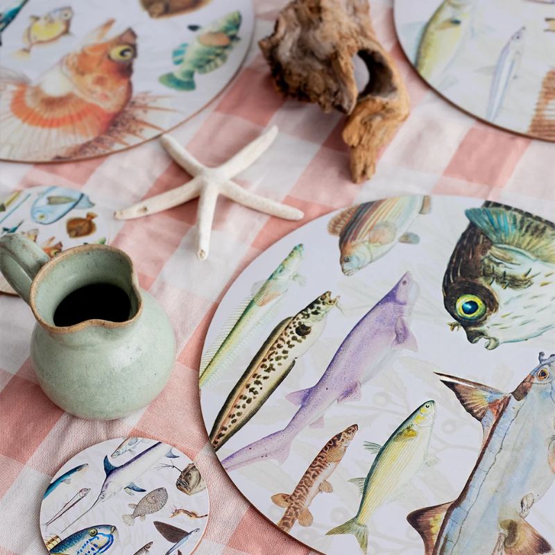 100%NZ Placemats – Fishes of New Zealand (Set of 6) in a box on a white background.
