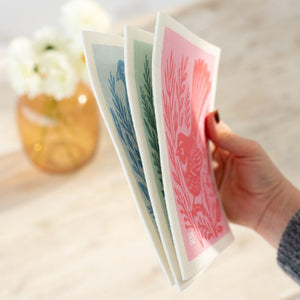Side view of the 00%NZ Swedish Dish Cloths – NZ Woodcut Birds shown against a neutral background.