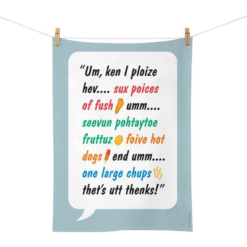 100%NZ brand Fush & Chups tea towel by NZ artist Glenn Jones.