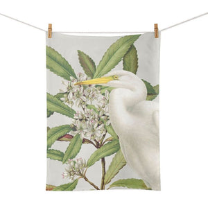 100%NZ Birds & Botanicals Heron Tea Towel shown against a white background.