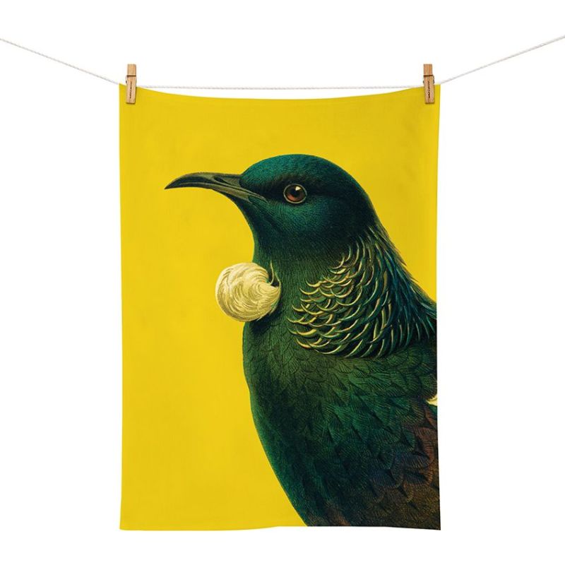 100%NZ Bright Tūī Tea Towel shown on a white background.