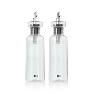 Set of two AdHoc AromaPour Oil & Vinegar Dispensers - clear borosilicate glass with stainless steel spouts and filters