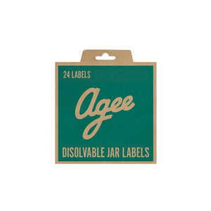 Agee Dissolvable Jar Labels in retail packaging shown against a white background.