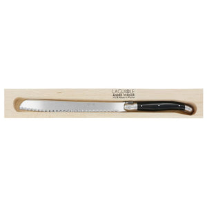 André Verdier Laguiole Debutant Bread Knife in Black on a white background