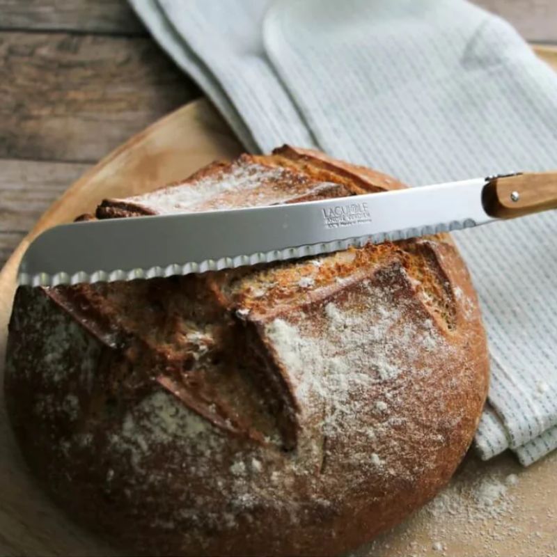 André Verdier Laguiole Debutant Bread Knife - Country in wooden gift box on a white background
