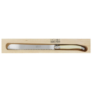 André Verdier Laguiole Debutant Bread Knife in Ivory on a white background.