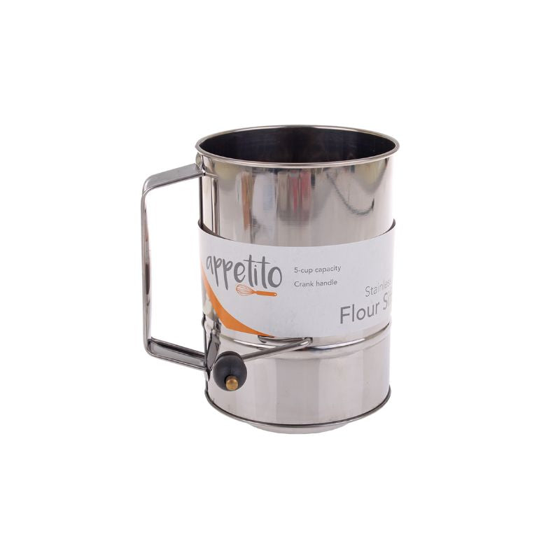 Appetito Stainless Steel Flour Sifter with crank action for easy sifting - NZ