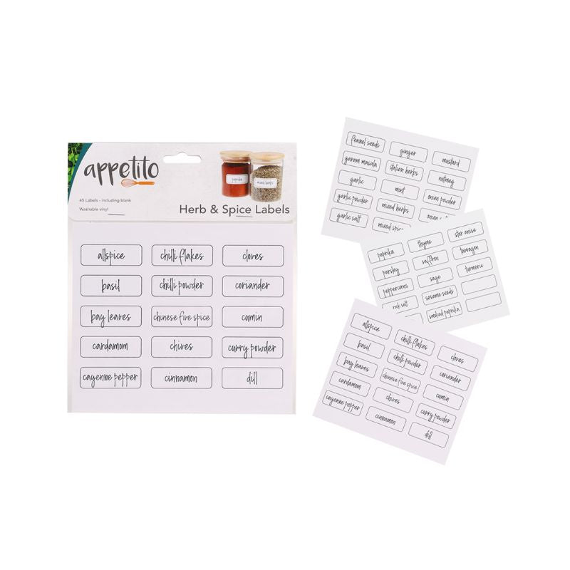 Appetito Herb & Spice Labels shown on a white background.
