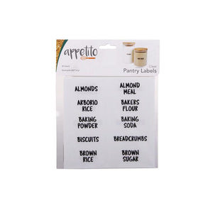 Retail packet of Appetito Clear Pantry Labels – 60 vinyl labels