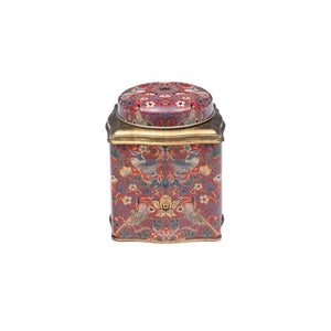 Arts & Crafts William Morris Red Strawberry Thief Tea Caddy shown on a white background front on.