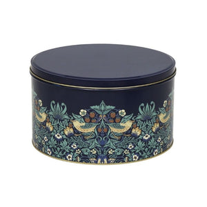 Arts & Crafts William Morris Strawberry Thief large cake tin shown on a white background.