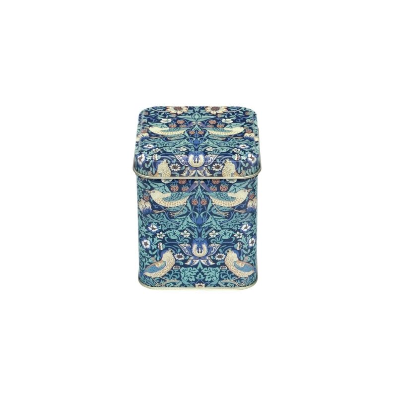Arts & Crafts Strawberry William Morris Thief Square Tin 100gm shown against a white backround.