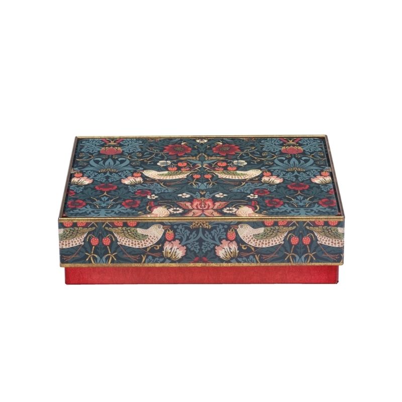 Arts & Crafts William Morris Blue Strawberry Thief Medium Chocolate Tin shown on a white background.