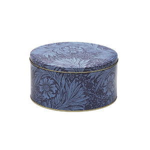 Arts & Crafts William Morris Marigold Small Cake Tin in dark blue shown against a white background.