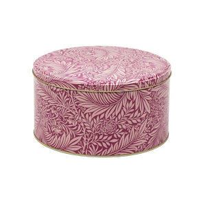 Arts & Crafts William Morris Marigold Medium Cake Tin in pink shown against a white background.