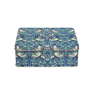 Arts & Crafts William Morris Strawberry Thief Biscuit Tin shown against a white background.