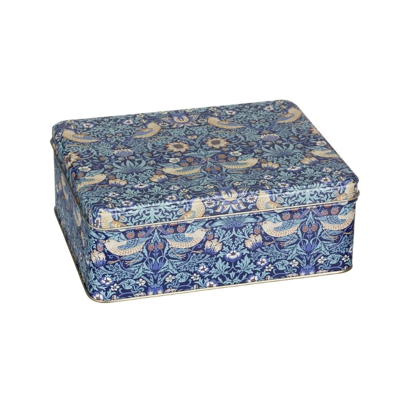 Arts & Crafts William Morris Strawberry Thief Biscuit Tin shown against a white background.