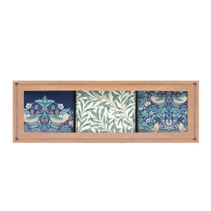 Arts & Crafts Strawberry Thief Square Tin Caddy shown in retail packaging against a white background.