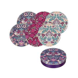 Arts & Crafts Tin Coasters pack of six spread out to show the set, shown against a white background.