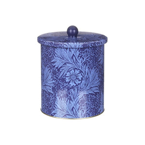 Arts & Crafts Marigold Biscuit Barrel in blue shown against a white background.