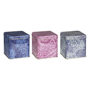 Arts & Crafts Marigold Square Tin Caddies shown side on against a white background.