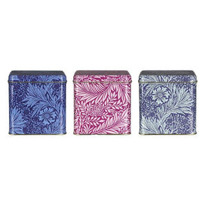 Arts & Crafts Marigold Square Tin Caddies shown front on against a white background.