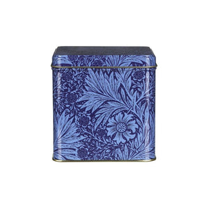 Arts & Crafts Marigold Square Tin Caddy in dark blue shown on a white background.