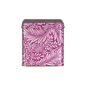 Arts & Crafts Marigold Square Tin Caddy in pink shown on a white background.