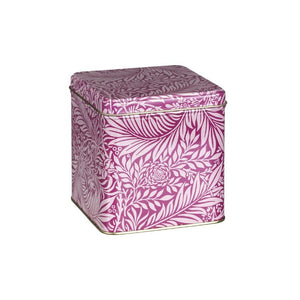 Arts & Crafts Marigold Square Tin Caddy in pink shown side on against a white background.