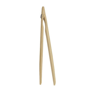Side view of the Avanti Bamboo Toast Tongs With Magnet shown against a white background.