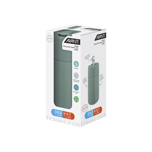 Avanti Brew Insulated Travel Cup in Agave shown in packaging on a white background