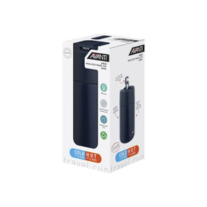 Avanti Brew Insulated Travel Cup in Navy shown in packaging on a white background