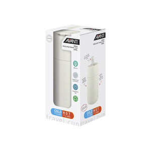Avanti Brew Insulated Travel Cup Sand Dune in packaging on a white background