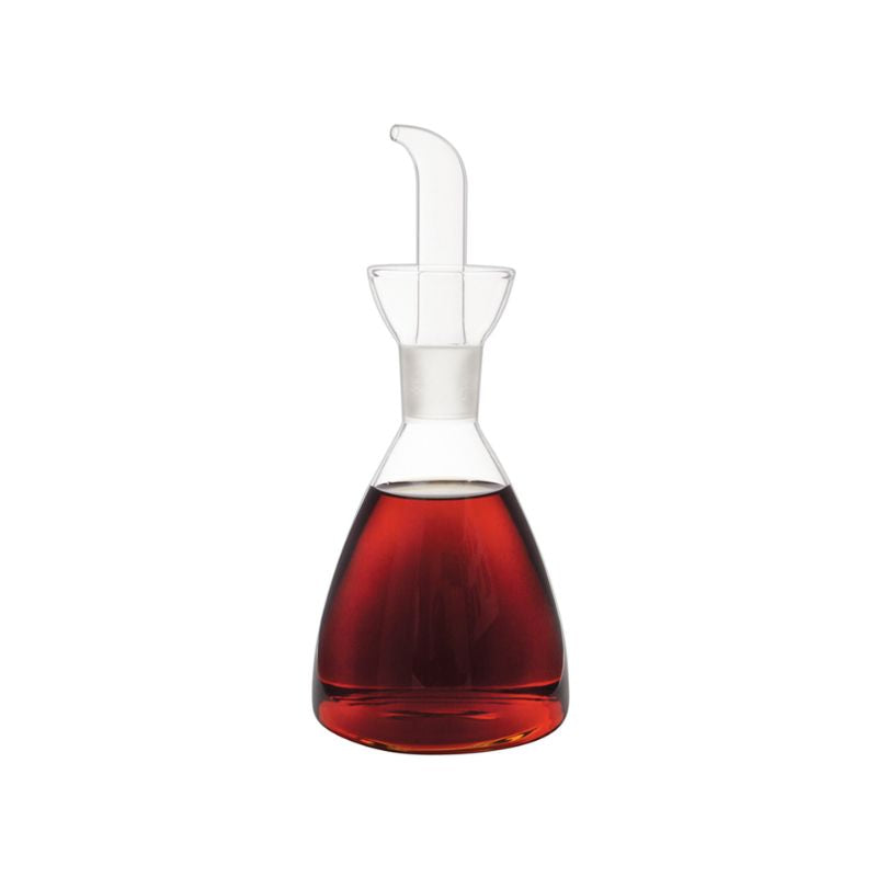 Avanti Conical Glass Oil & Vinegar Cruet shown filled with vinegar on a white background