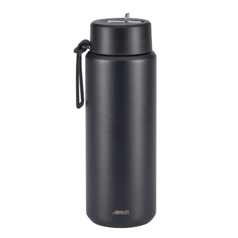 Avanti HydroUltra Vacuum Water Bottle in Black 1 L shown against a white background.
