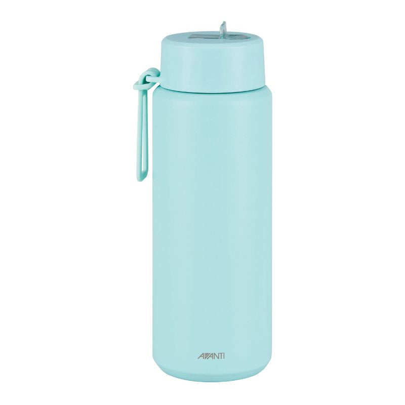 Avanti HydroUltra Vacuum Water Bottle in Sea Breeze Blue 1 L shown against a white background.
