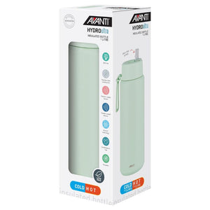 Avanti HydroUltra Vacuum Water Bottle in Soft Mint in retail packaging against a white background.