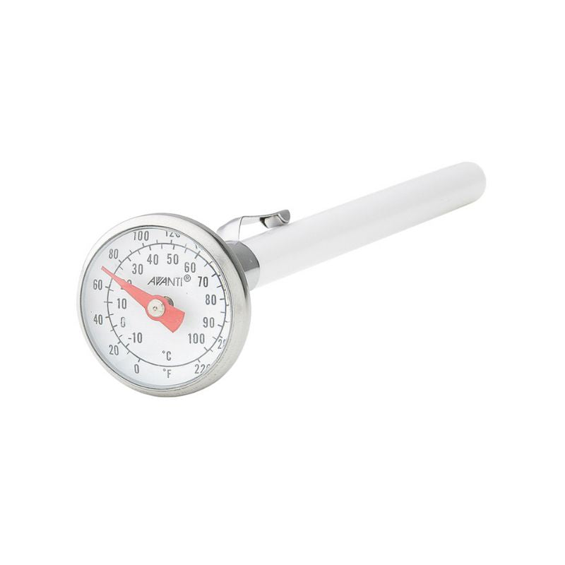 Avanti Instant Read Meat Thermometer NZ -  with white sheath and clip, shown on a white background