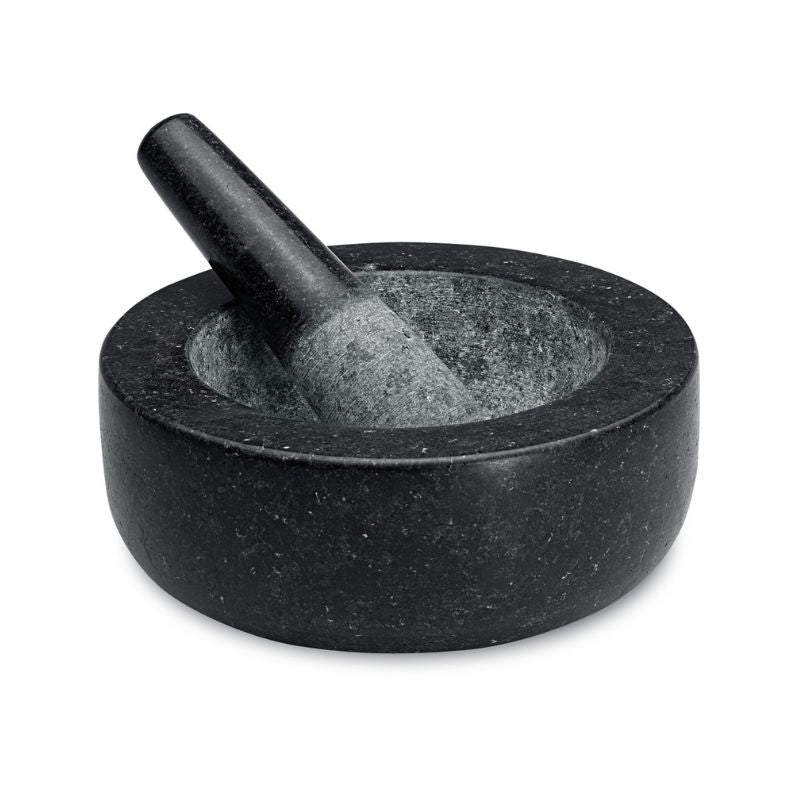 Avanti Low Profile Mortar & Pestle in Black (20 cm) shown against a white background.