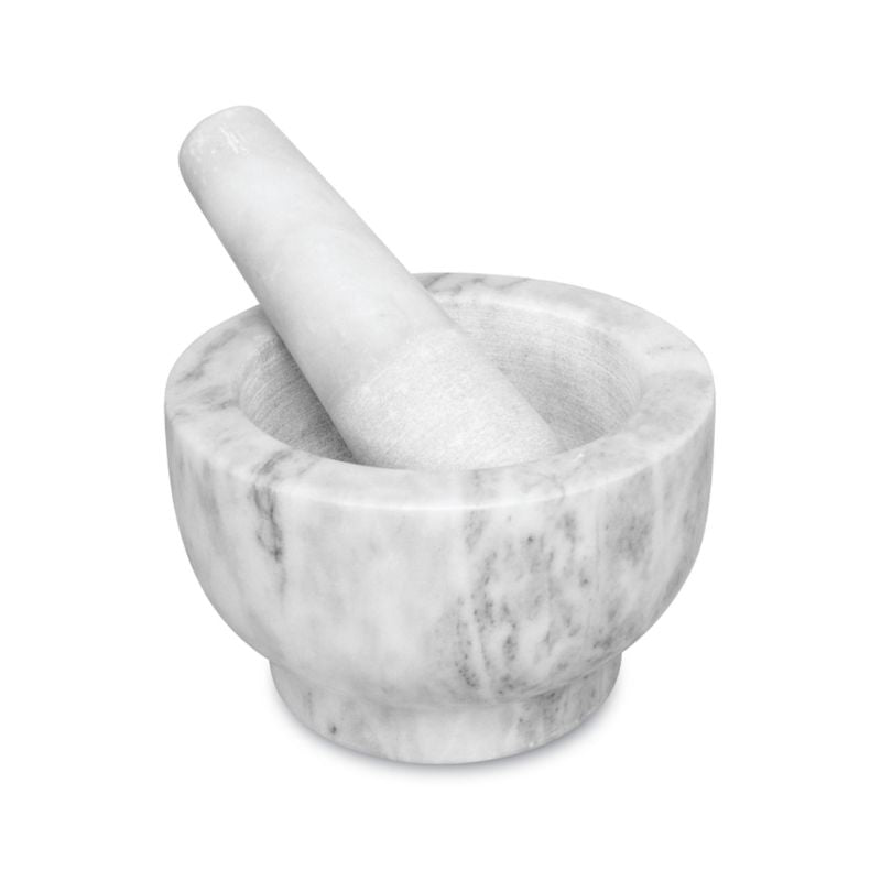 Avanti Marble Footed Mortar & Pestle in white shown against a white background.