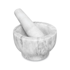 Avanti Marble Footed Mortar & Pestle in white shown against a white background.
