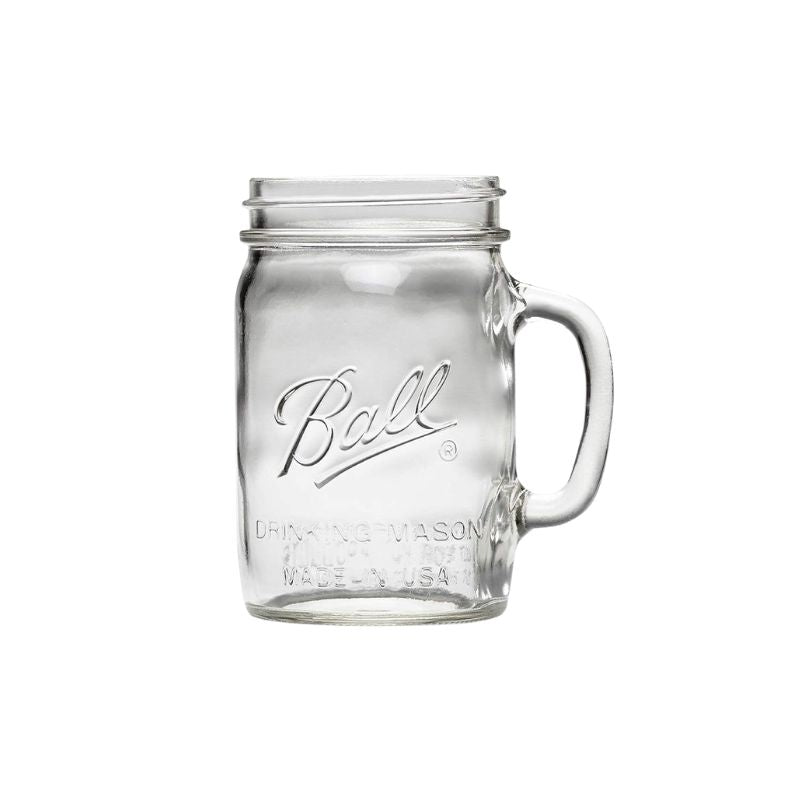 Ball Drinking Mason Jar with Handle shown against a white background