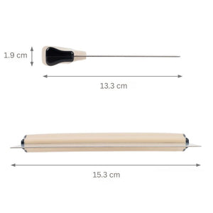 Brod and taylor bench knife with dimensions on a white background.