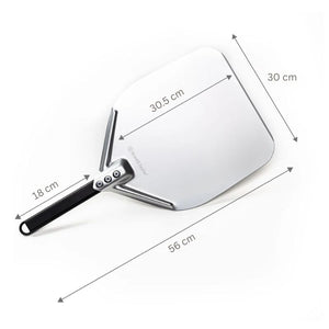 Brod and taylor bread peel with dimensions on a white background.