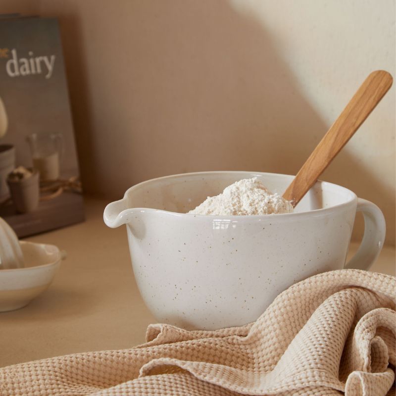 Casafina Fattoria Batter Bowl in white with raw ceramic base, shown on a white background