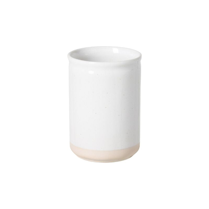 Casafina Fattoria Utensil Holder in white with glossy glaze and raw ceramic base - perfect for storing kitchen utensils on the benchtop