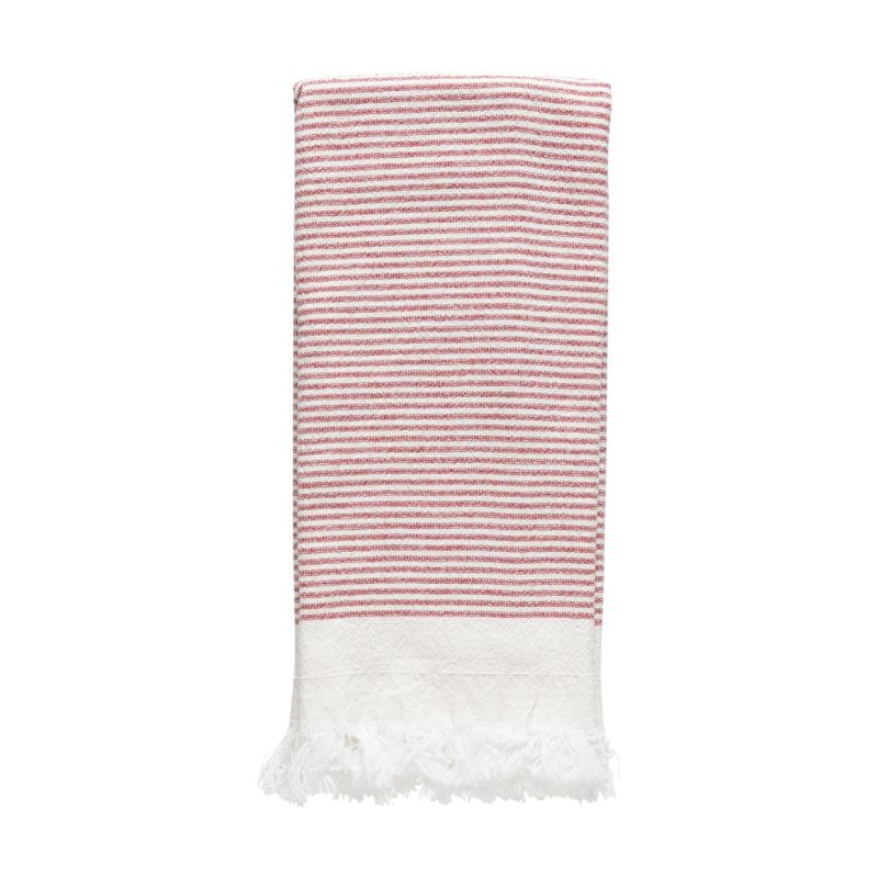 Casafina Terry Stripe Kitchen Towel in Red folded flat on a white background
