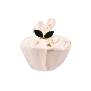 d.line Traditional Pudding Cloth with green holly leaves on a white background